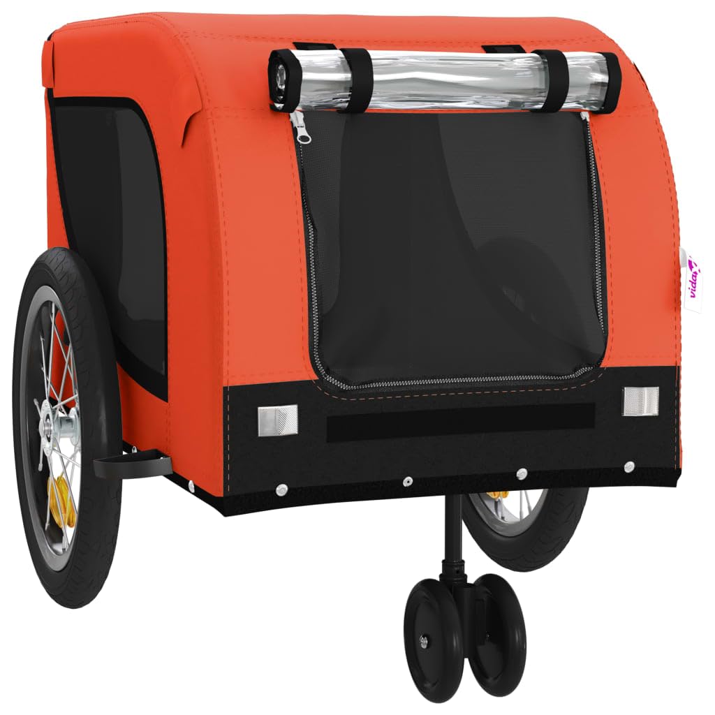 vidaXL Pet Bike Trailer - Orange & Black - Oxford Fabric, Iron Frame, 49.2&quot; x 24.8&quot; x 26&quot; - Reflectors & Safety Flag - Multifunctional Carrier for Pets, Groceries, Camping