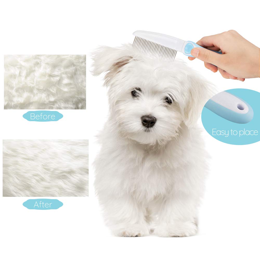 Professional Stainless Steel Grooming Comb For Dogs & Cats - Detangler For Long/Curly Hair, Removes Tough Mats, Knots & Tangles