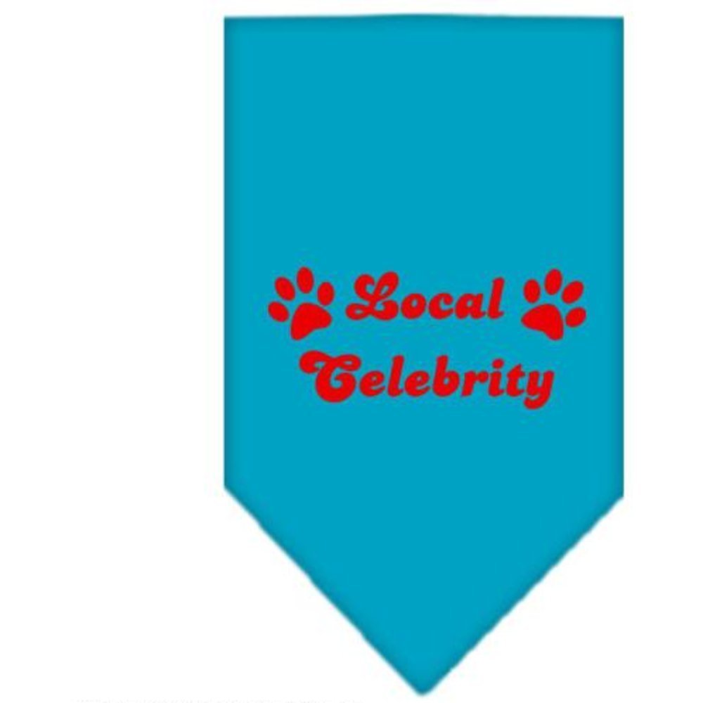 Pet and Dog Bandana Screen Printed, &quot;Local Celebrity&quot; Turquoise Small