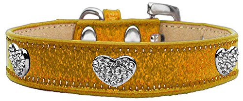 Mirage Pet Products Crystal Heart Dog Collar Gold Ice Cream Size 14