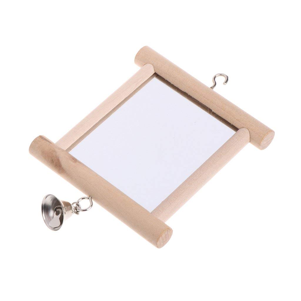 Bird Mirror Wooden Hanging Swing Interactive Play Toys For Small Parrot Budgies Macaw African Grey Parakeet Cockatiel Conure Lovebird Cage Accessories (Bird Mirror With Bell-2 Pcs)