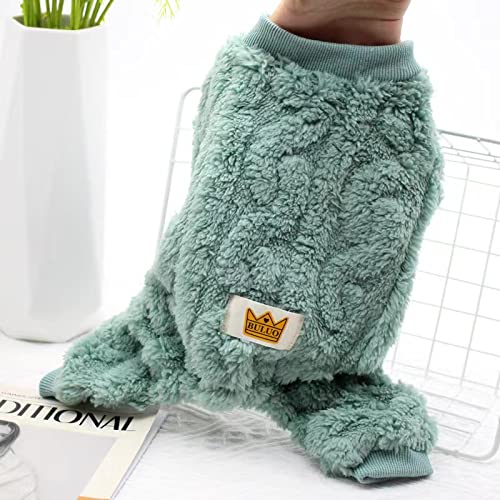 Loyanyy Plush Dog Pajamas For Cold Weather 4 Legged Clothes For Dog Cat Stretchy Puppy Kitten Onesie With Buttons Warm Soft Pet Jumpsuit Winter Coat Green X-Large