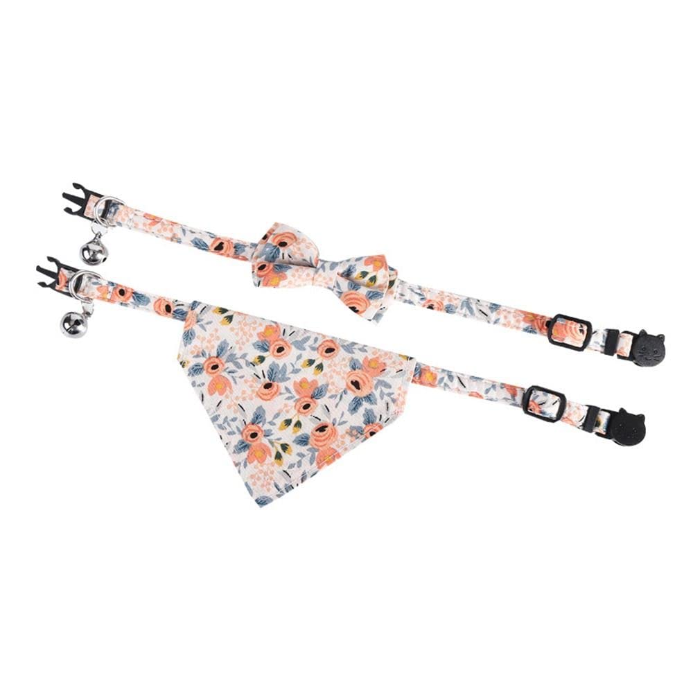 Homesogood 2 Pcs Cat Collar Breakaway With Removable Bowtie,Cat Accessories Flower Pattern Cat Bandana Dog Collar