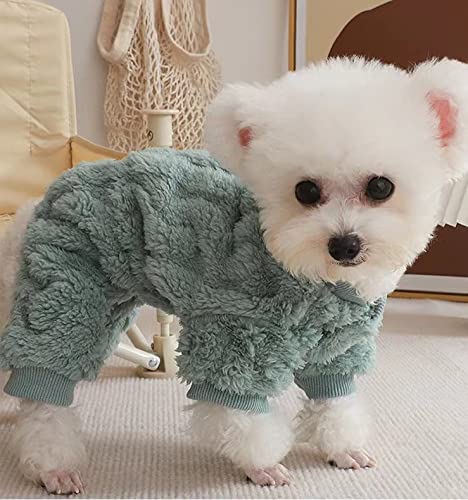 Loyanyy Plush Dog Pajamas For Cold Weather 4 Legged Clothes For Dog Cat Stretchy Puppy Kitten Onesie With Buttons Warm Soft Pet Jumpsuit Winter Coat Green X-Large