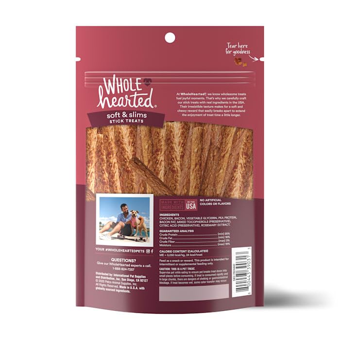 WholeHearted Grain Free Soft and Chewy Bacon Recipe Dog Stick Treats, 16 oz