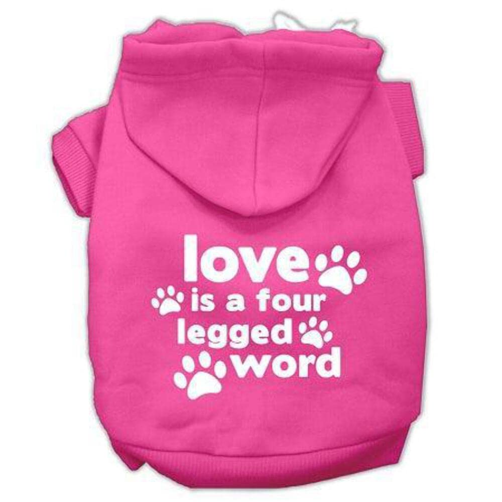 Pet Dog & Cat Hoodie Screen Printed, 'Love Is A Four Legged Word' Bright Pink Md (6-10 Lbs.)