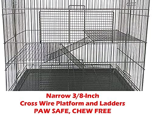 3-Level Foldable Ferret Chinchilla Sugar Glider Rats Animal Chew Free Metal Carrier Travel Cage Tight 3/8 Inch Wire Spacing Prevent Escape With Cross Shelves And Ladders