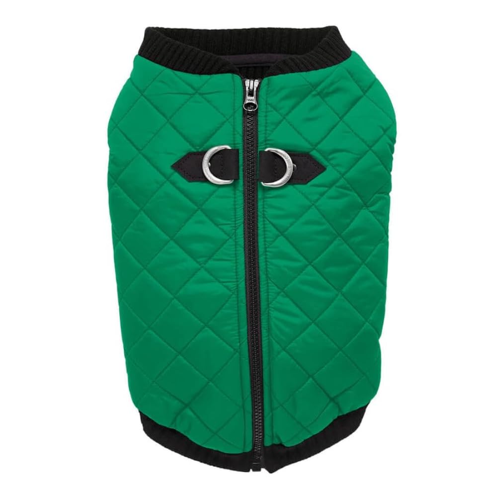 Gooby Fashion Vest Dog Jacket - Green, Small - Warm Zip Up Bomber Vest with Dual D Ring Leash - Winter Water Resistant Small Dog