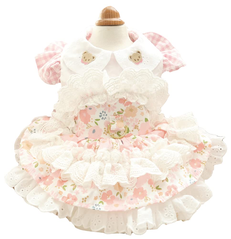 Marupet Sweety Flowers Printed Floral Hollow Out Maid Bear Dress Cotton Tutu Doll Collar For Small, Extra Small Dog Teddy, Pug, 