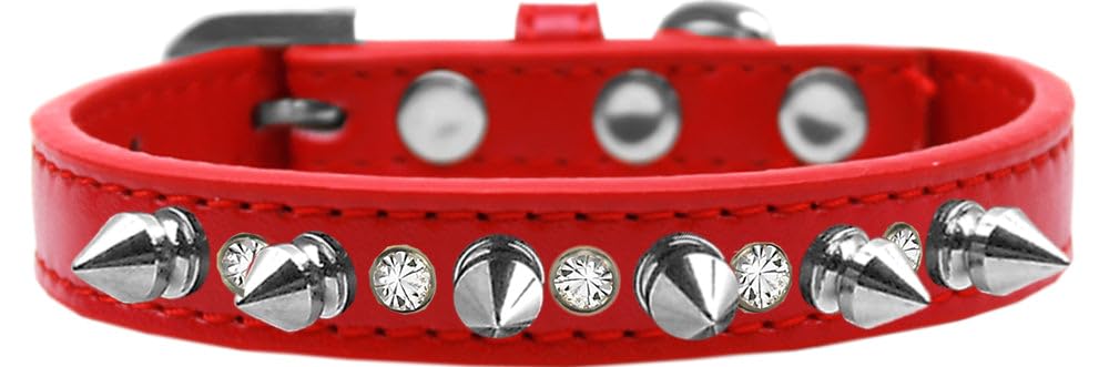 Pet and Dog Spike Collar, Clear Crystals & Silver Spikes” Red 12