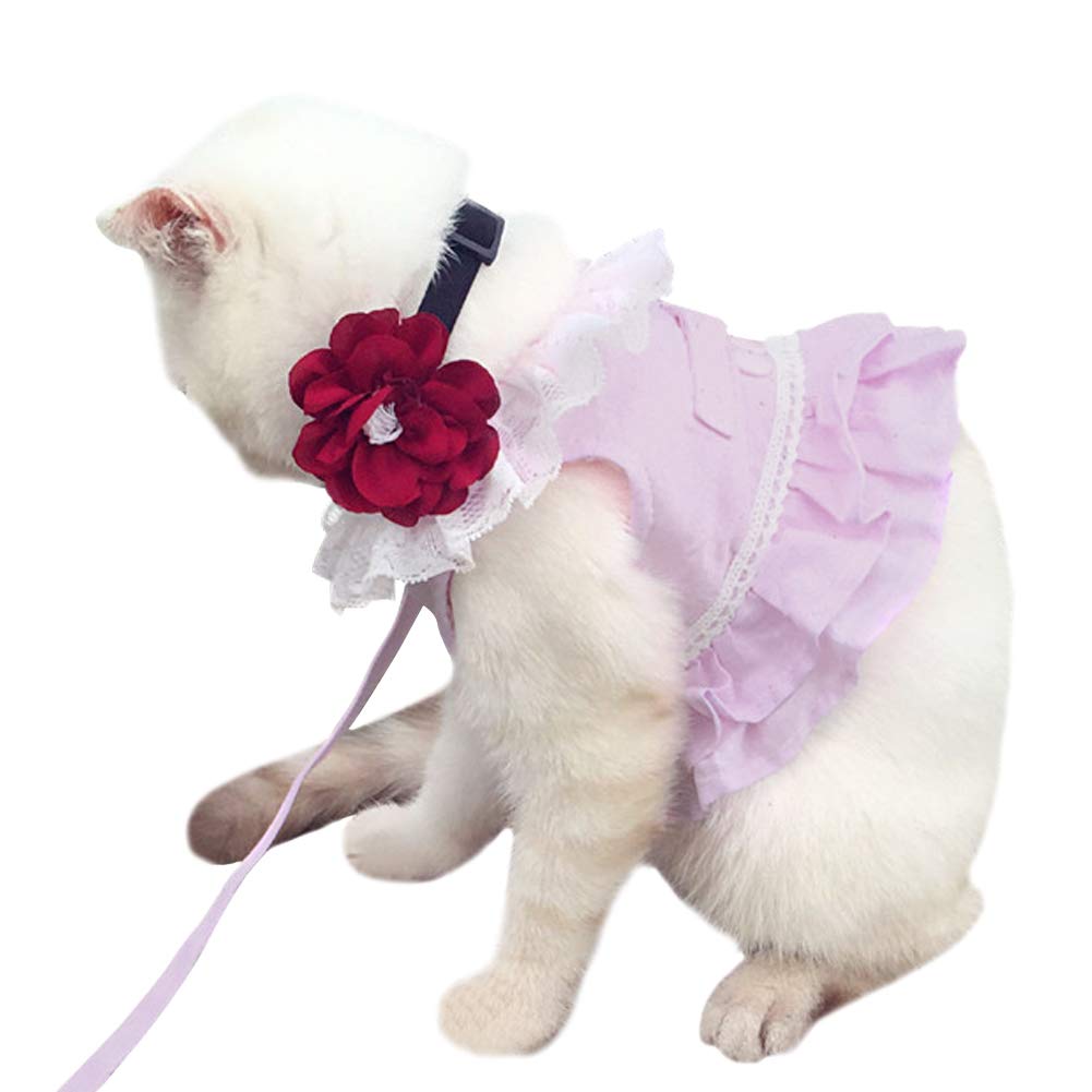 Creation Core Breathable Cat Lace Dress Harness With Matching Lead Leash Set(Pink,S)
