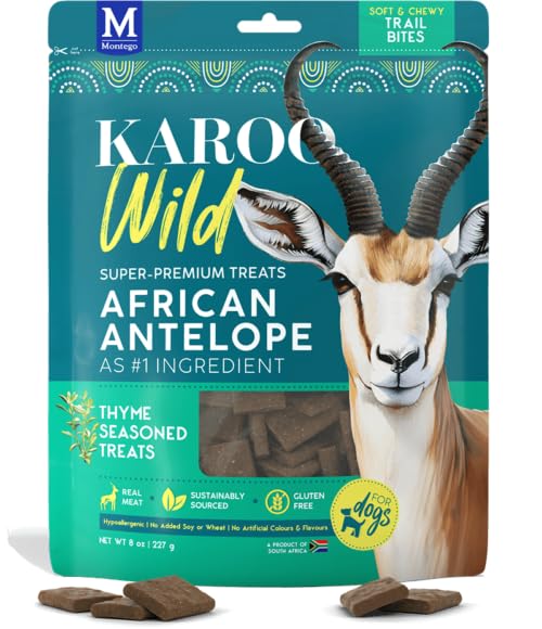 Karoo Wild Trail Bites Thyme Seasoned Treats for Dogs - 8 oz - Soft & Chewy Protein Bites Made with African Antelope - Great for