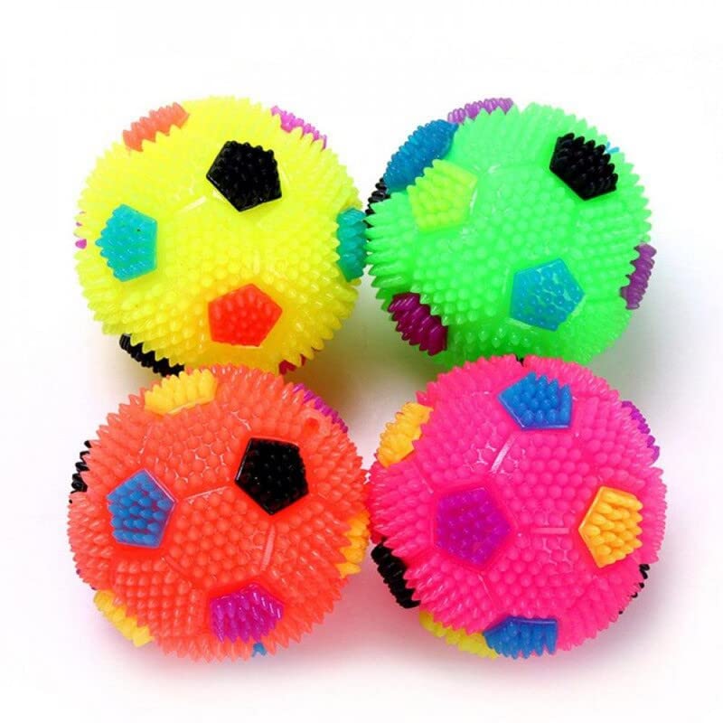 PSK PET MART Natural Rubber LED Spikey Squeaky Medium Football Dog Chew Puppy Teething Toy, (Pack of 1)