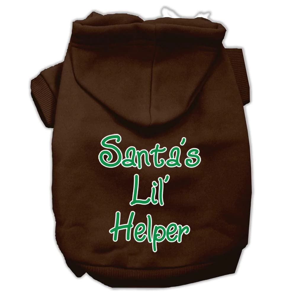 Christmas Pet Dog & Cat Hoodie Screen Printed, Santa's Lil Helper Brown LG (10-14 lbs.)