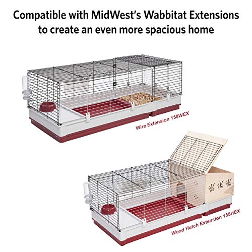 Midwest Homes For Pets 158 Wabbitat Deluxe Rabbit Home, Rabbit Cage, 39.5 L X 23.75 W X 19.75 H Inch, Maroon/White