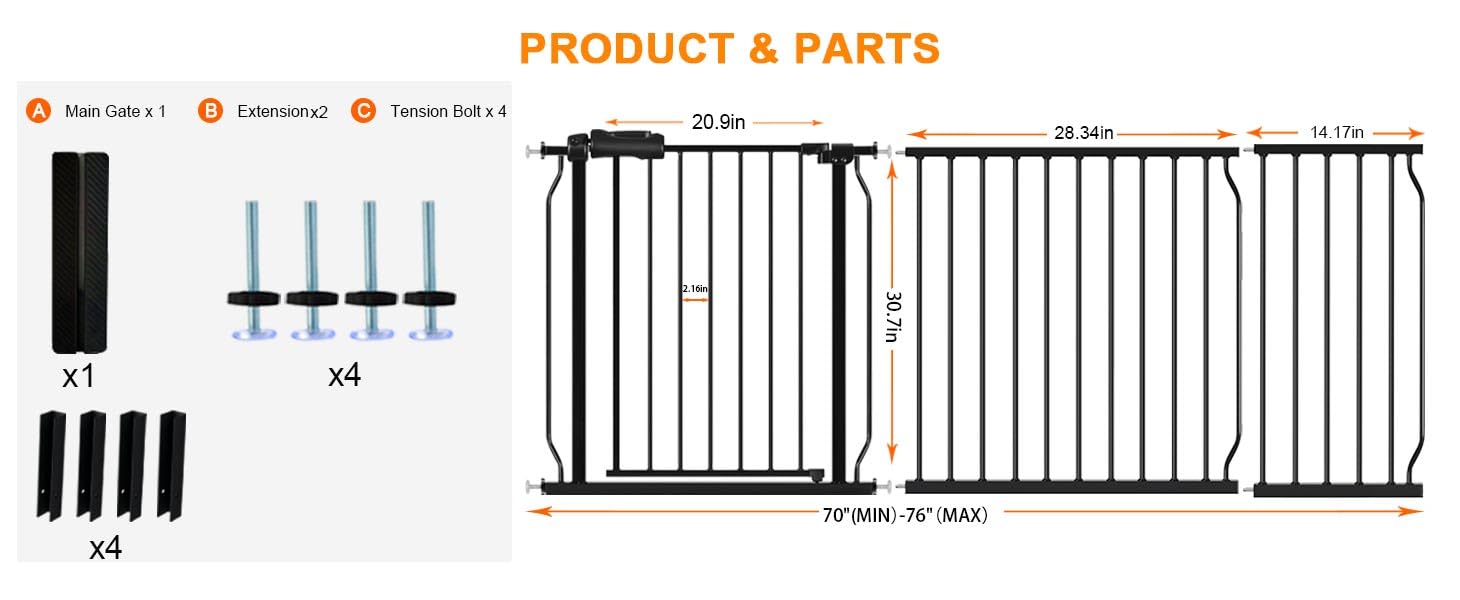 HOOEN 30 Tall Extra Wide Baby Gates 67 to 71.5 Inch Large Long Pressure Mounted Dog Gate for Doorways Stairs Child Safety Gates