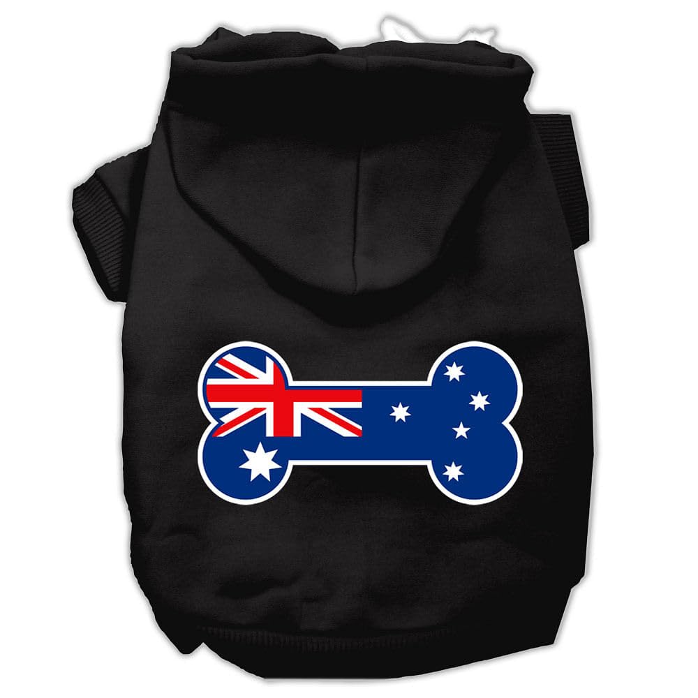 Pet Dog & Cat Hoodie Screen Printed, 'Bone Shaped Australian Flag' Black Sm (3-6 Lbs.)