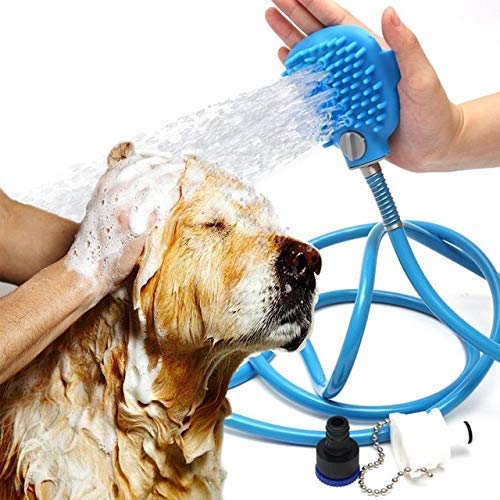 J&S Soft Silicone Pet Shower Sprayer Brush Cleaning Supplies 3 In 1 Puppy Dog Bathing Tool With 2 Hose Faucet Adapter, Adjustabl
