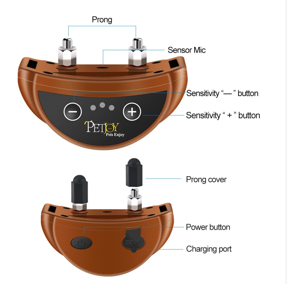 Petjoy Dog Bark Collar, Barking Training Collar Waterproof & Rechargeable, Automatic Shock Control Prong Collar With Beep & Shoc