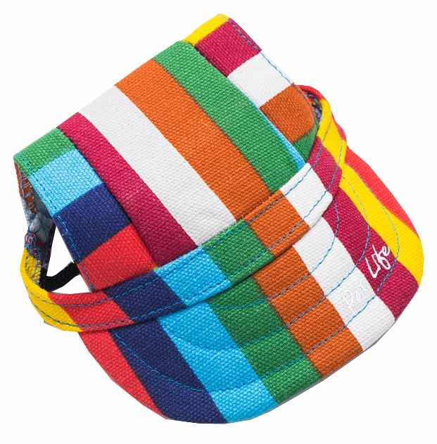 Pet Life ® 'Colorfur' Rainbow Patterned Dog Hat With Uv Coverage Protection - Provides More Shade Than A Dog Banadana - Features Ear Holes And Adjustable Jaw-Strings For Quick Slip-On Access