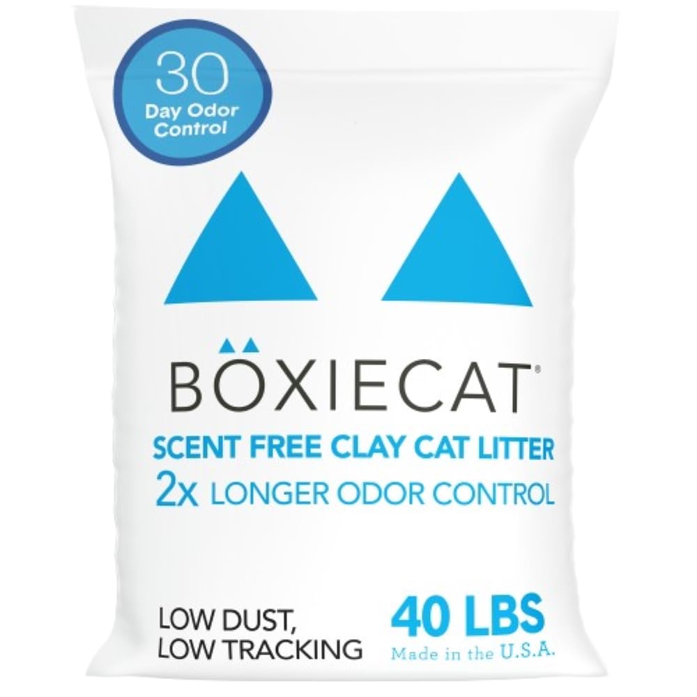 Boxie Unscented 30 Day Natural Odor Control Cat Litter, 40Lb Clumping Clay Kitty Litter