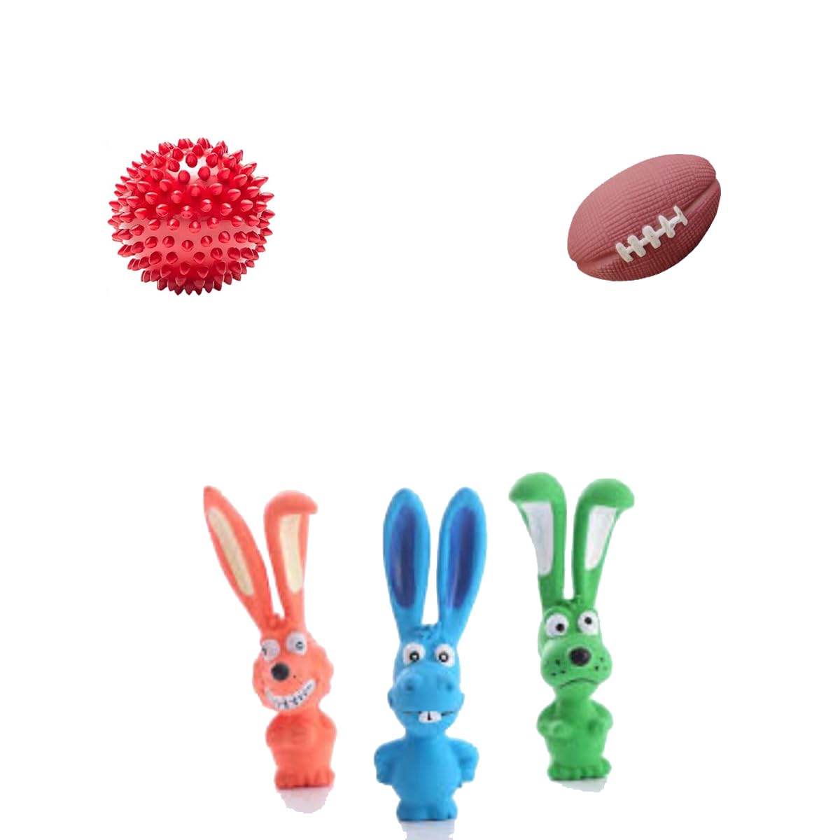 Dog Toys  Combo of 3 Toys, Spiked Rubber Ball + Small Rugby Ball + Big Ear Latex Toy, Interactive Toy for Dogs and Puppies