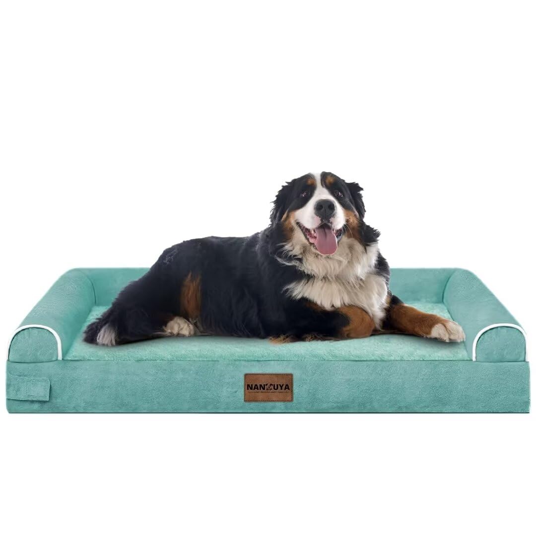 Large Dog Bed Orthopedic Washable: Jumbo Dog Bed Bolster Extra Large Dogs Egg Crate Foam Sofa Couch Waterproof Removable Cover - Aqua Blue