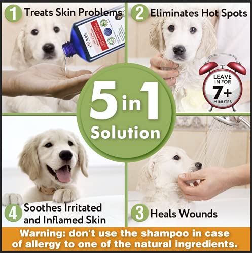 Arava Natural Medicated Dog Shampoo - Anti Yeast Anti Itch Dog Shampoo - Healthy Skin & Coat - First Aid In Hot Spots Ringworm S