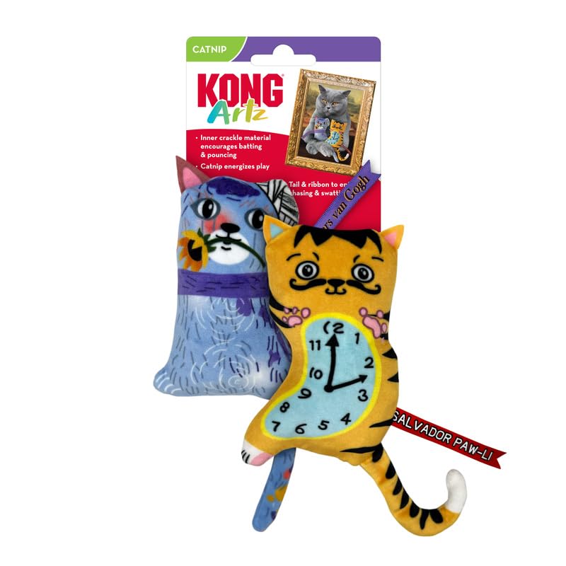 Kong Artz Cats - Crackling Cat Toys With Catnip, Ribbon And Tail (Dali/Van Gogh)