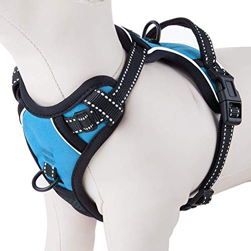 Phoepet Reflective Dog Harness No Pull Large Breed Vest With 2 Metal Leash Attachment Hooks(L, Blue)