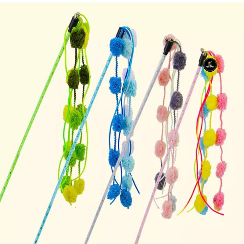 Psk Pet Mart 2Pcscat Teaser Wand Toy Long Rod Woolen Ball Interactive Play Kitten Pet Toys Plastic Training Aid For Cat