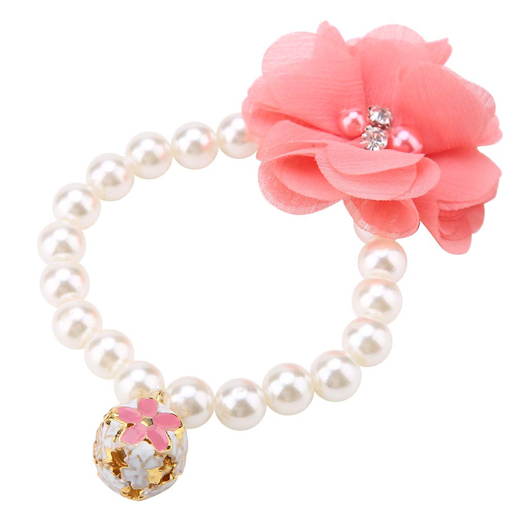 Pearl Flower Dog Collar Necklace With Bell,Elastic Collar For Puppy Jewelry, Ideal For Daily Wear ()