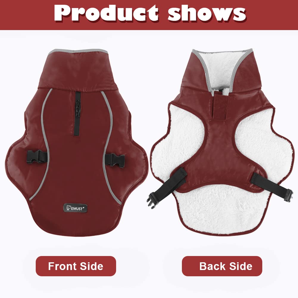 Emust Dog Jacket Winter, Cozy Windproof Dog Jacket For Cold Weather, Solid Color Dog Vests For Winter For Medium Dogs, Burgundy,