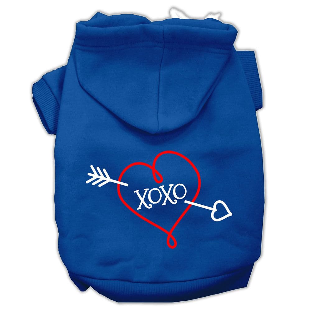 Pet Dog & Cat Hoodie Screen Printed, 'Xoxo' Blue Sm (3-6 Lbs.)