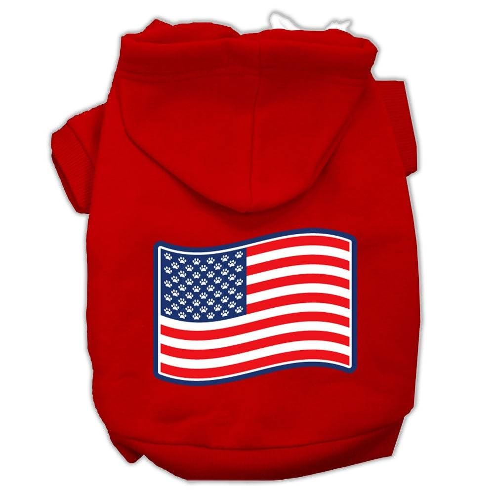Pet Dog & Cat Hoodie Screen Printed, 'Paws And Stripes' Red Lg (10-14 Lbs.)