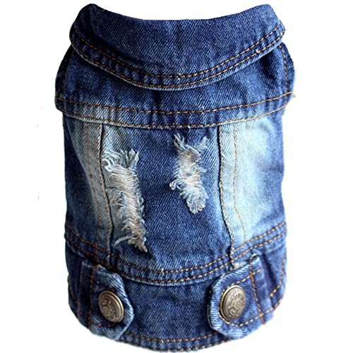 Doggyzstyle Pet Vests Dog Denim Jacket Hoodies Puppy Jacket For Small Medium Dogs (S, Blue)