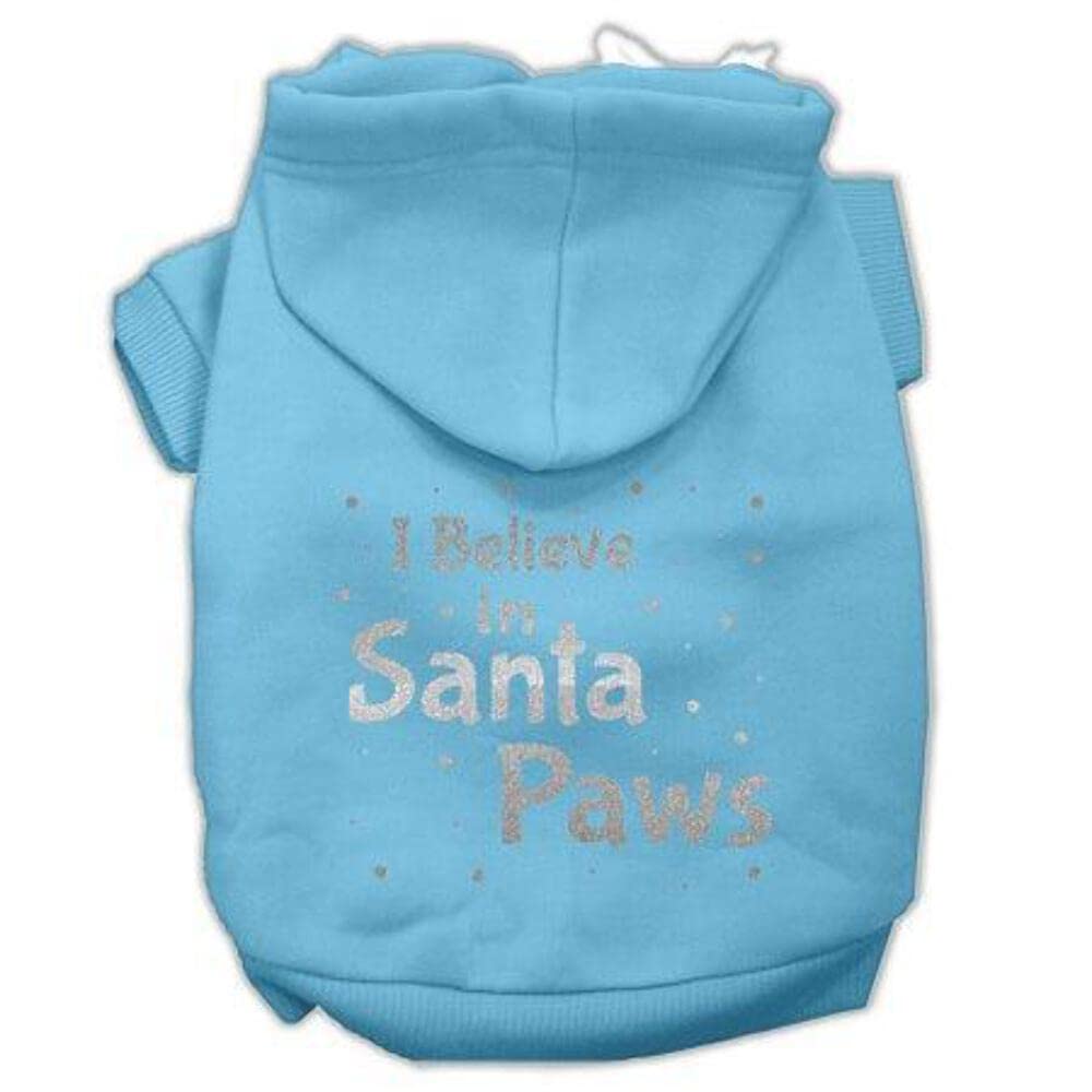 Christmas Pet, Dog & Cat Hoodie Screen Printed, I Believe in Santa Paws Baby Blue SM (3-6 lbs.)