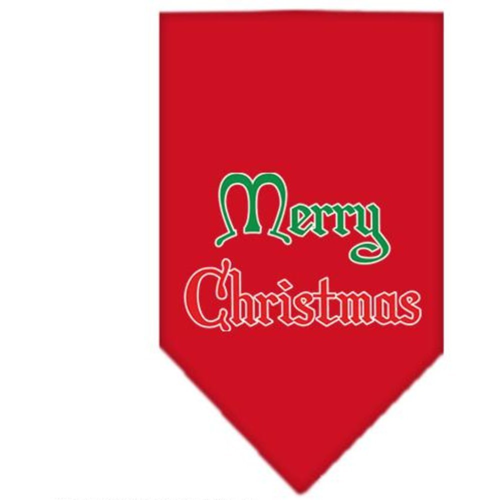 Christmas Pet and Dog Bandana Screen Printed, &quot;Merry Christmas&quot; Red Small