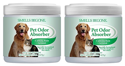 Smells Begone Air Freshener Odor Absorber Gel - 15 Oz, Pack Of 2 - Absorbs And Eliminates Odor In Pet Areas, Bathrooms, Cars, & Boats - Made With Essential Oils - Calming Rain Scent