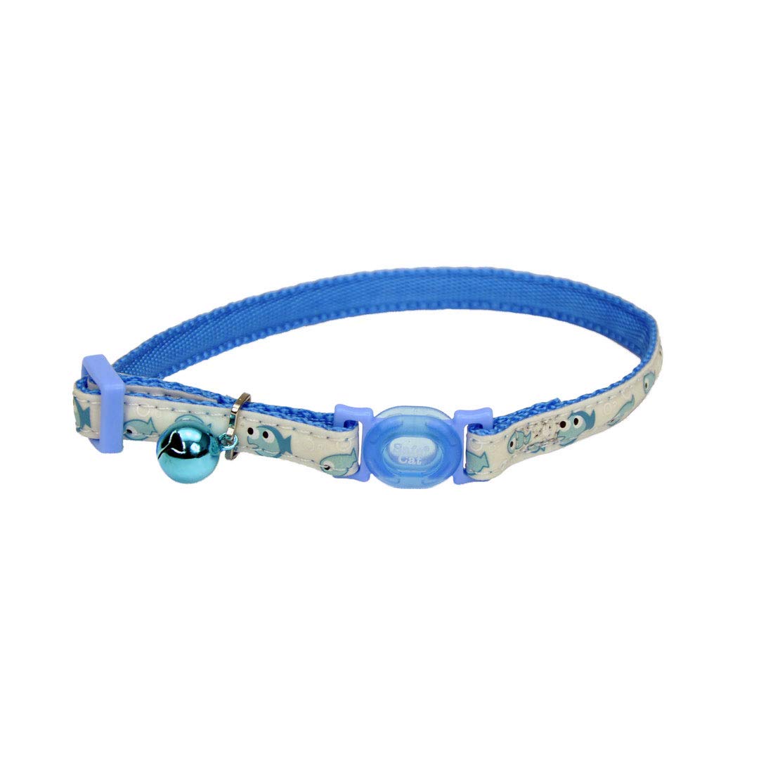 Coastal - Safe Cat Glow In The Dark Adjustable Breakaway Collar - Glowing Blue Boat - 3/8'' X 8''-12''