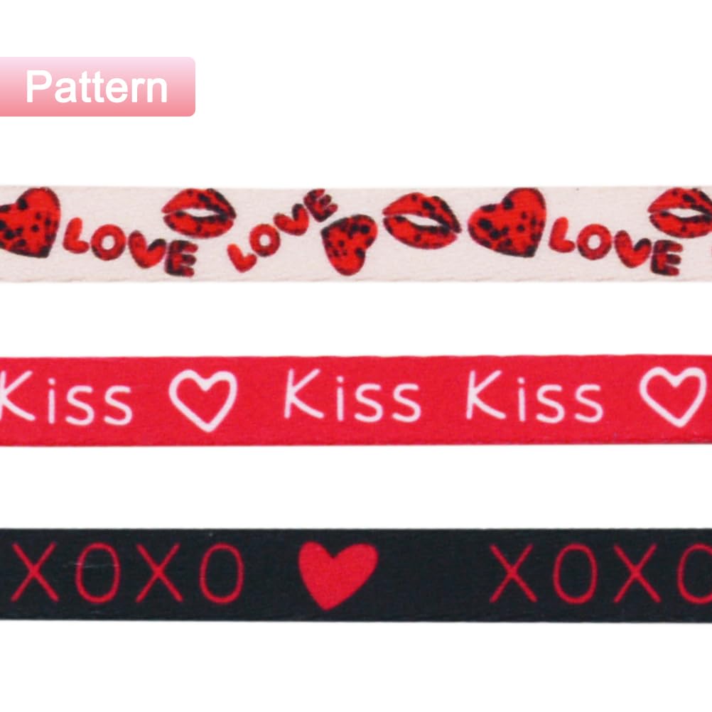 3Pcs Valentines Day Cat Collar With Bow Tie And Bell Heart Love Red Lips Kiss Xoxo Pattern For Small Medium Large Kitten Black P