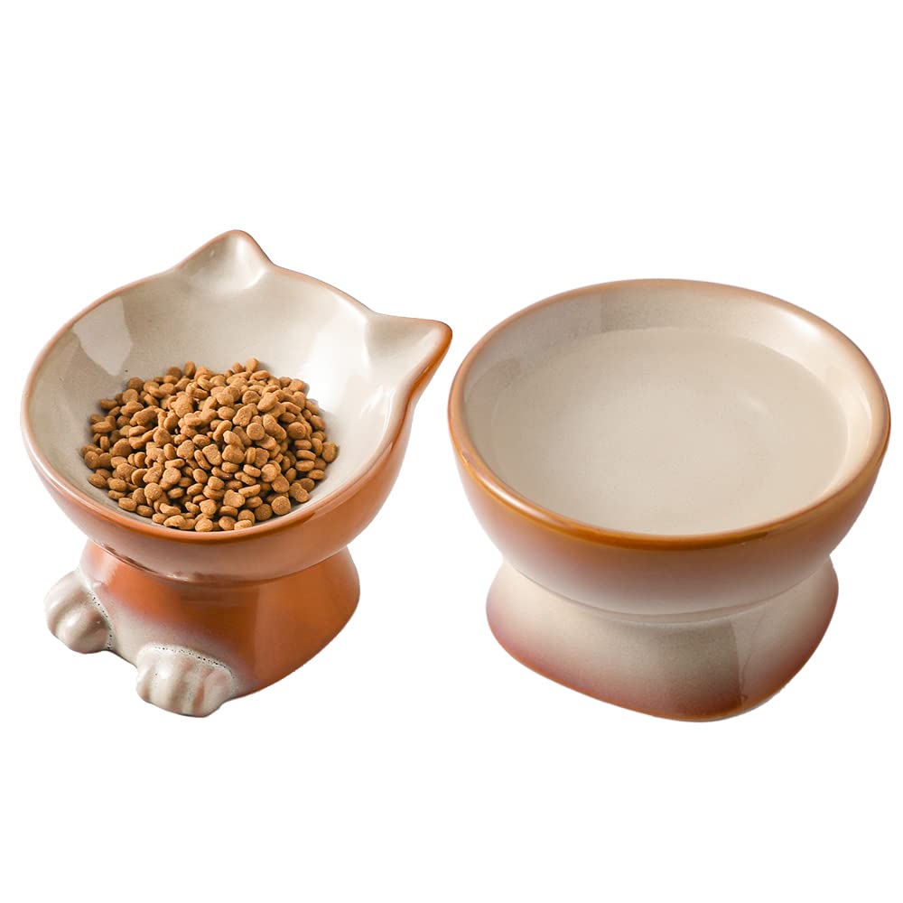 Nihow Elevated Cat/Dog Bowls Set : 6.2 Inch Ceramic Raised Cat Food & Water Bowl Set For Protecting Pet'S Spine - Feeding & Wate