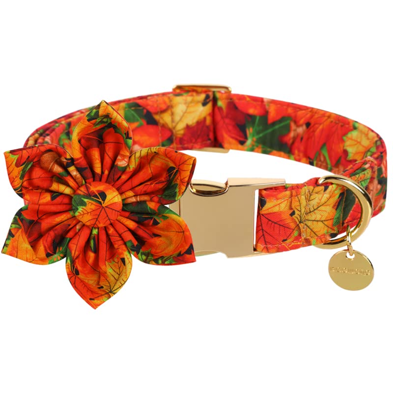 Dogwong Fall Dog Collar With Bow, Halloween Thanksgiving Dog Bowtie Collar, Adjustable Autumn Cotton Maple Leaf Bowtie Dog Fall 