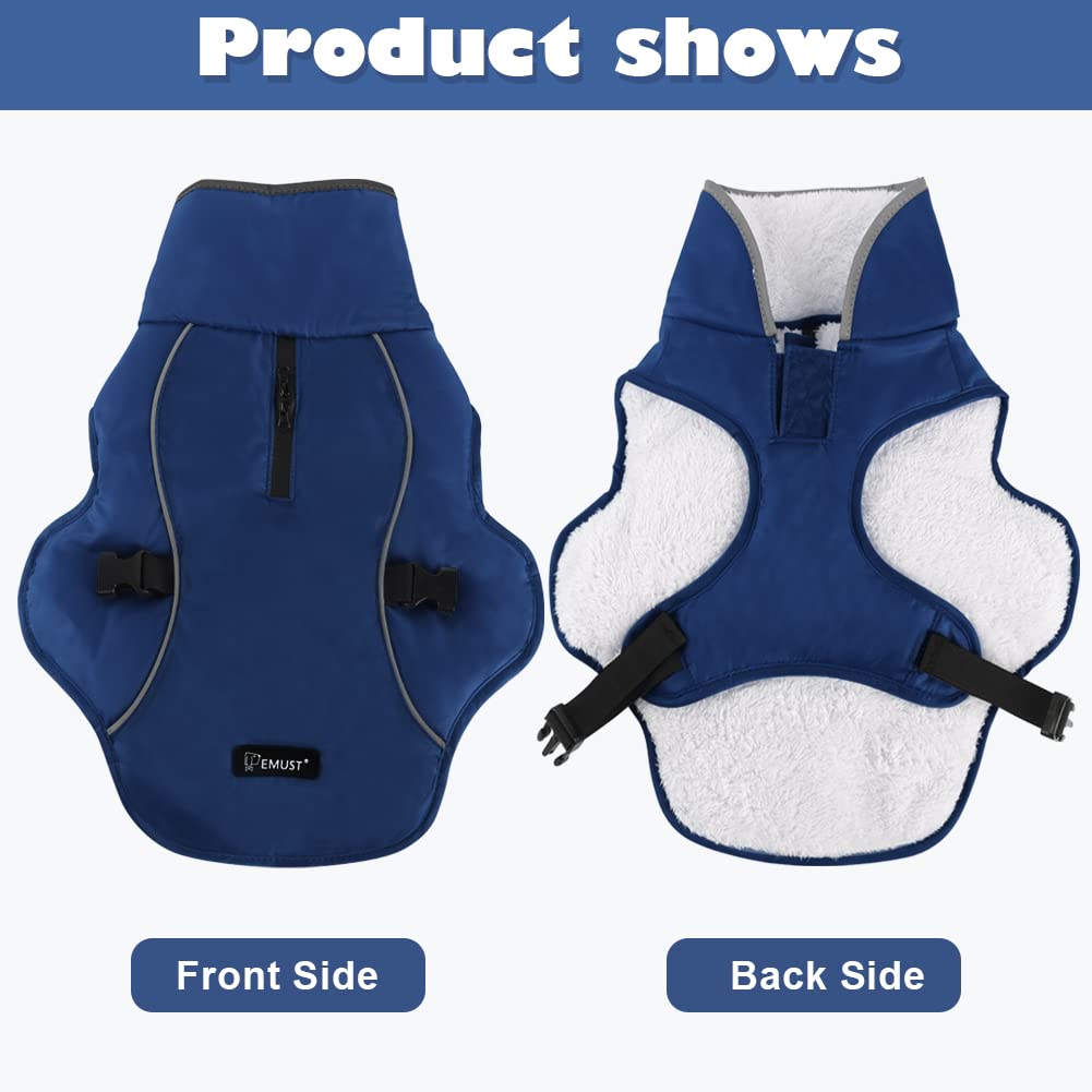 Emust Winter Dog Jacket, Windproof Dog Apparel For Cold Weather, Reflective Winter Coats For Dogs, Warm Puppy Jacket For Cold Winter, Blue S