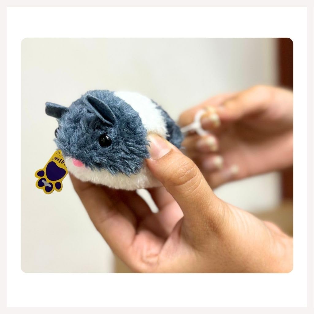 A+A Pets Vibrating Running Mouse Toy | Pulling String | Easy Loop | Soft Fur Toy (Multiple Colors) (Black/White)
