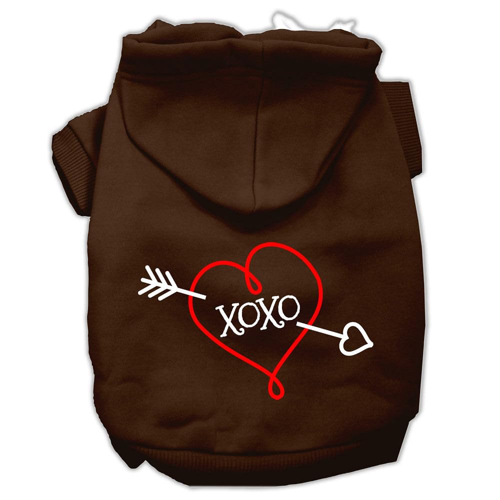 Pet Dog & Cat Hoodie Screen Printed, 'Xoxo' Brown Xl (14-20 Lbs.)