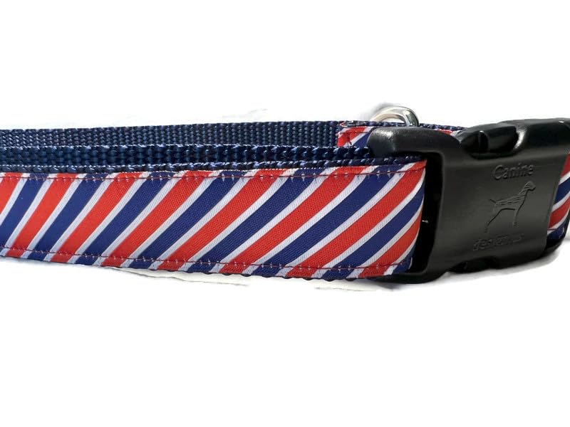 American Dog Collar, Caninedesign, Stars, Red, Blue, 1 Inch Wide, Adjustable, Plastic Buckle, Quick Release, Medium And Large (M