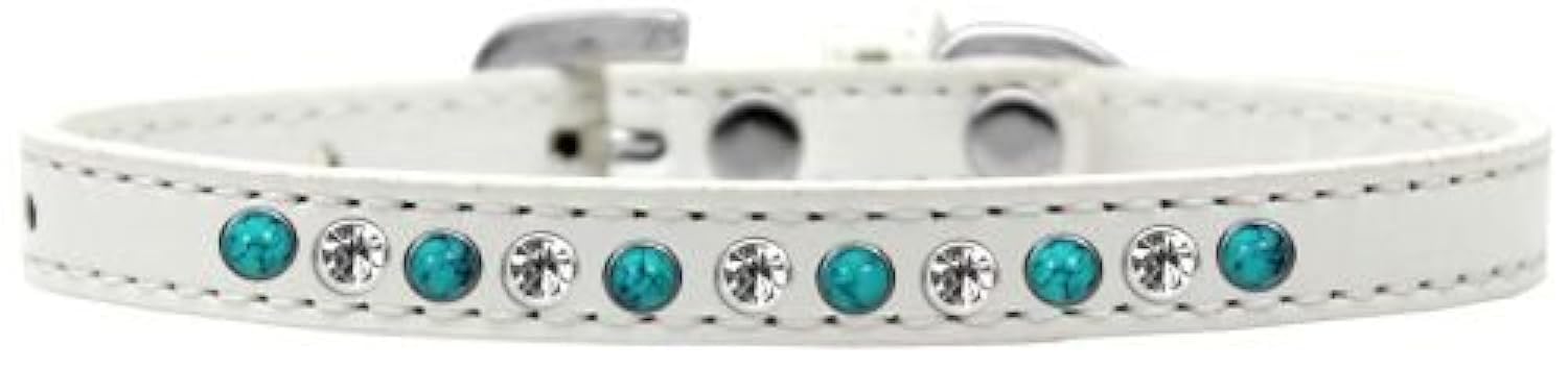 Dog, Puppy and Pet Fashion Collar, Premium Southwest Turquoise Pearl & Clear Crystals White 10