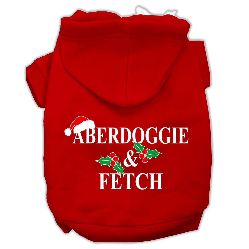 Christmas Pet Dog and Cat Hoodie Screen Printed, Aberdoggie & Fetch Red XL (14-20 lbs.) \