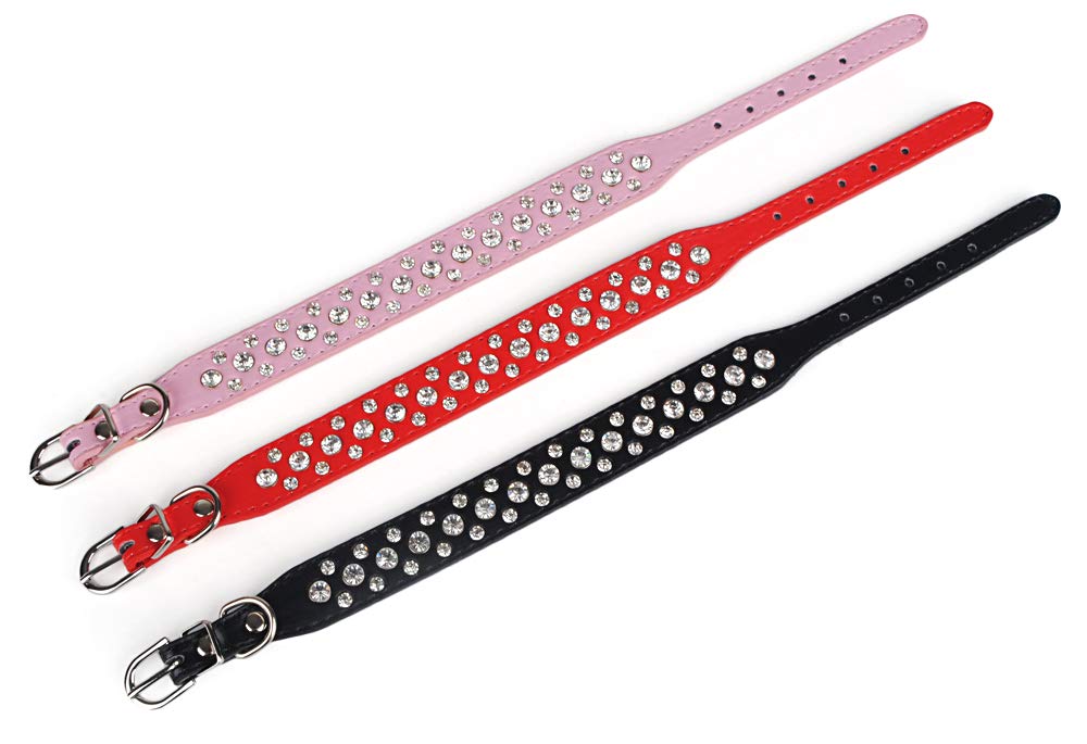 Haoyueer Bling Rhinestone Pu Leather Crystal Diamond Pet Dog Cat Puppy Collar Black S M L Xl(Pink,S)